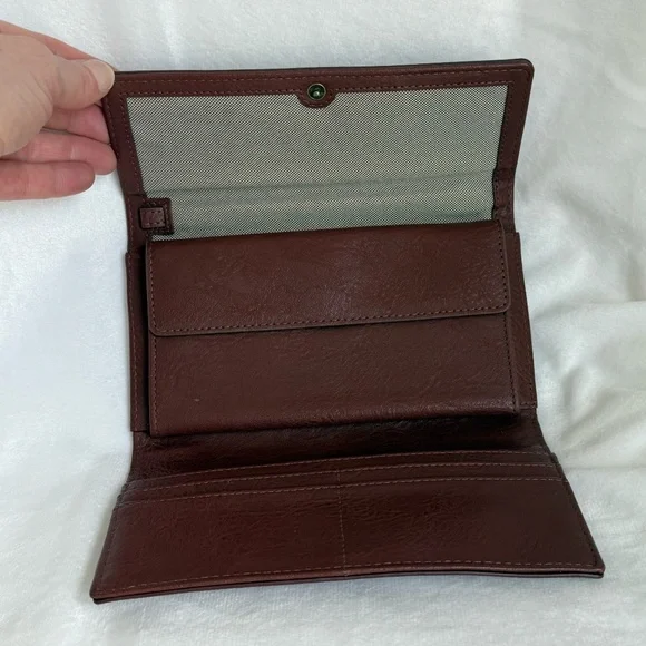 Fossil Blake Flap Wallet Henna Brown Tortoise Shell Long Trifold RFID Snap - Picture 4 of 9